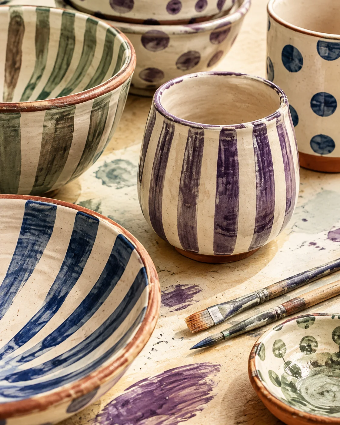 AI illustration: hand-painted mugs and colourful details